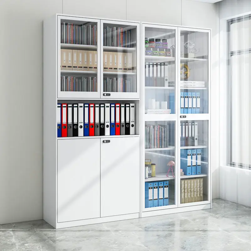 Household Dust-proof Glass Door Steel Bookcase, Living Room Floor-to-ceiling Transparent Door Wrought Iron Bookshelf - view 4