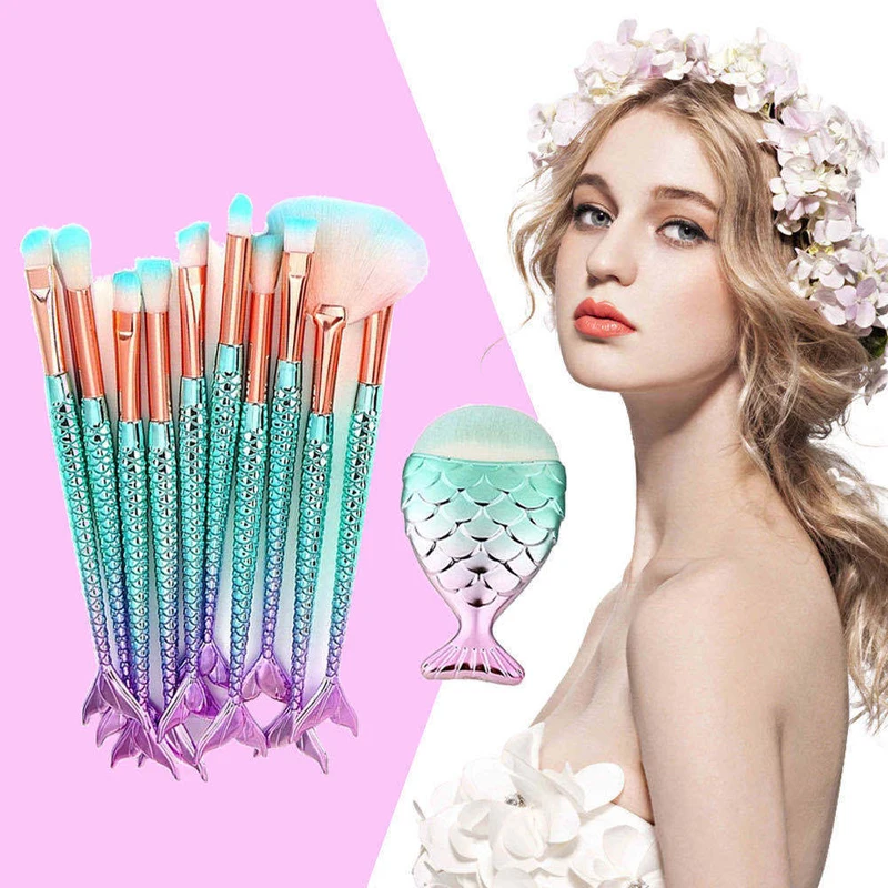 Professional Mermaid Makeup Brushes Set Eye Set Kits Shadow Eyeliner High Quality Makeup Brush Tools Eyebrow Beauty Tools Kit