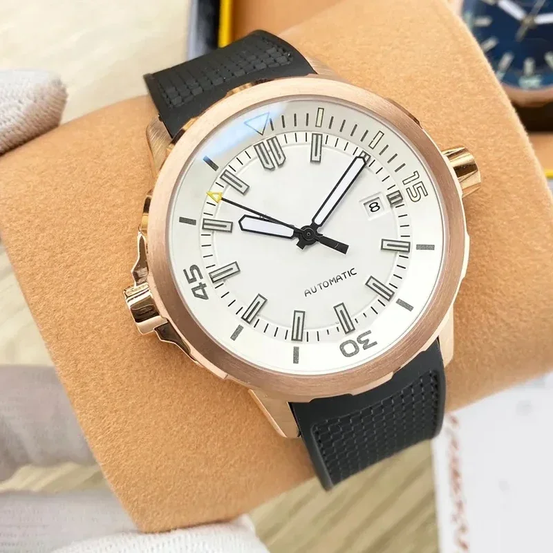 Top Qualität Männer Automatische Uhren Mechanische Uhren Edelstahl Armband Schwarz Blau Gummi Sport Armbanduhr Saphirglas