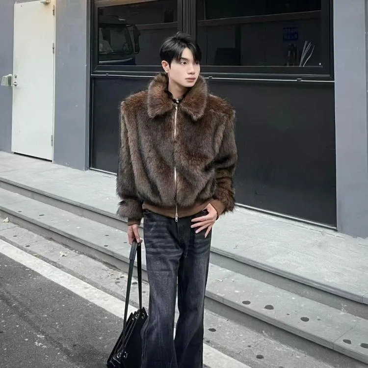 

2025 New Men's Winter Warm and Cold Resistant Fox Fur Jacket with Thick Faux Fur Coat Trend