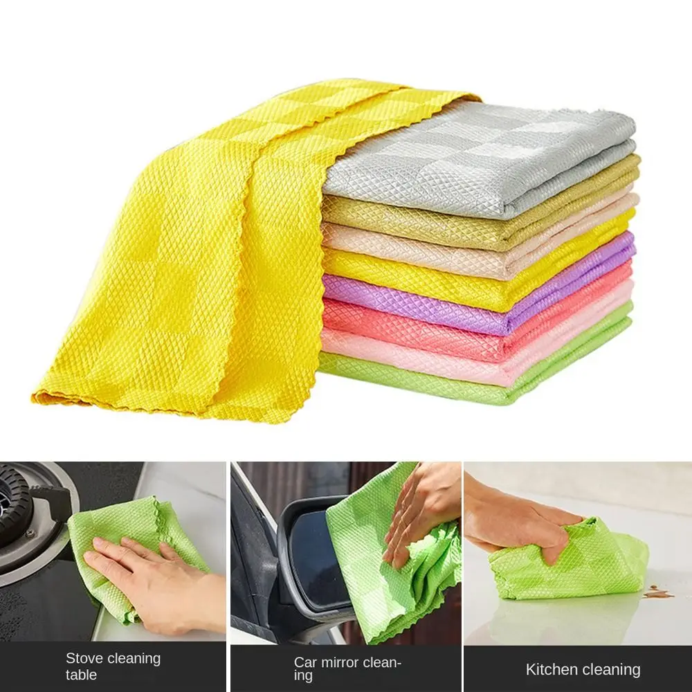 1/3PCS Leaving No Traces Fish Scale Wipe Rags Housework Kitchen Degreasing Scouring Pad Color Random Glass Cleaning