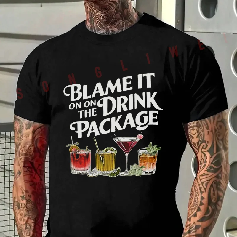 

Blame It On Drink Package Print Motorcycle T-Shirt Men's Summer Casual Fashion Short Sleeve Tshirt Tops Tee