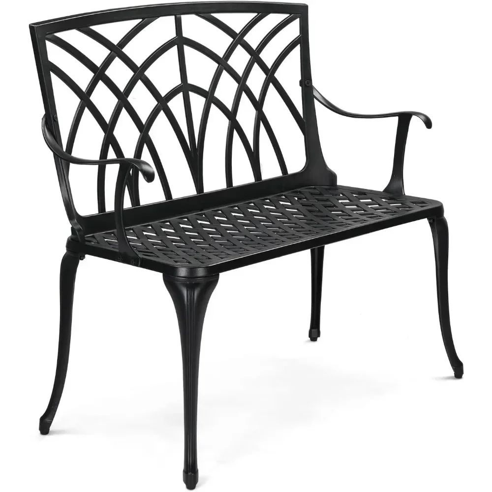 

38" Outdoor Bench Cast Aluminium Garden Bench, Orchid Porch Bench Patio Bench Deck Furniture for 1-2 Person Seat(Black)