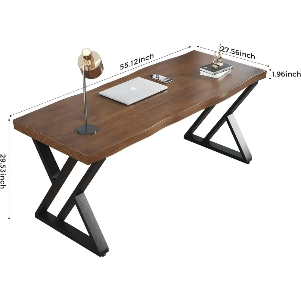 Rustic Style Solid Wood 55-inch Computer Desk - Large Office Desk for Home Office, Modern and Simple Design, Ideal for Study