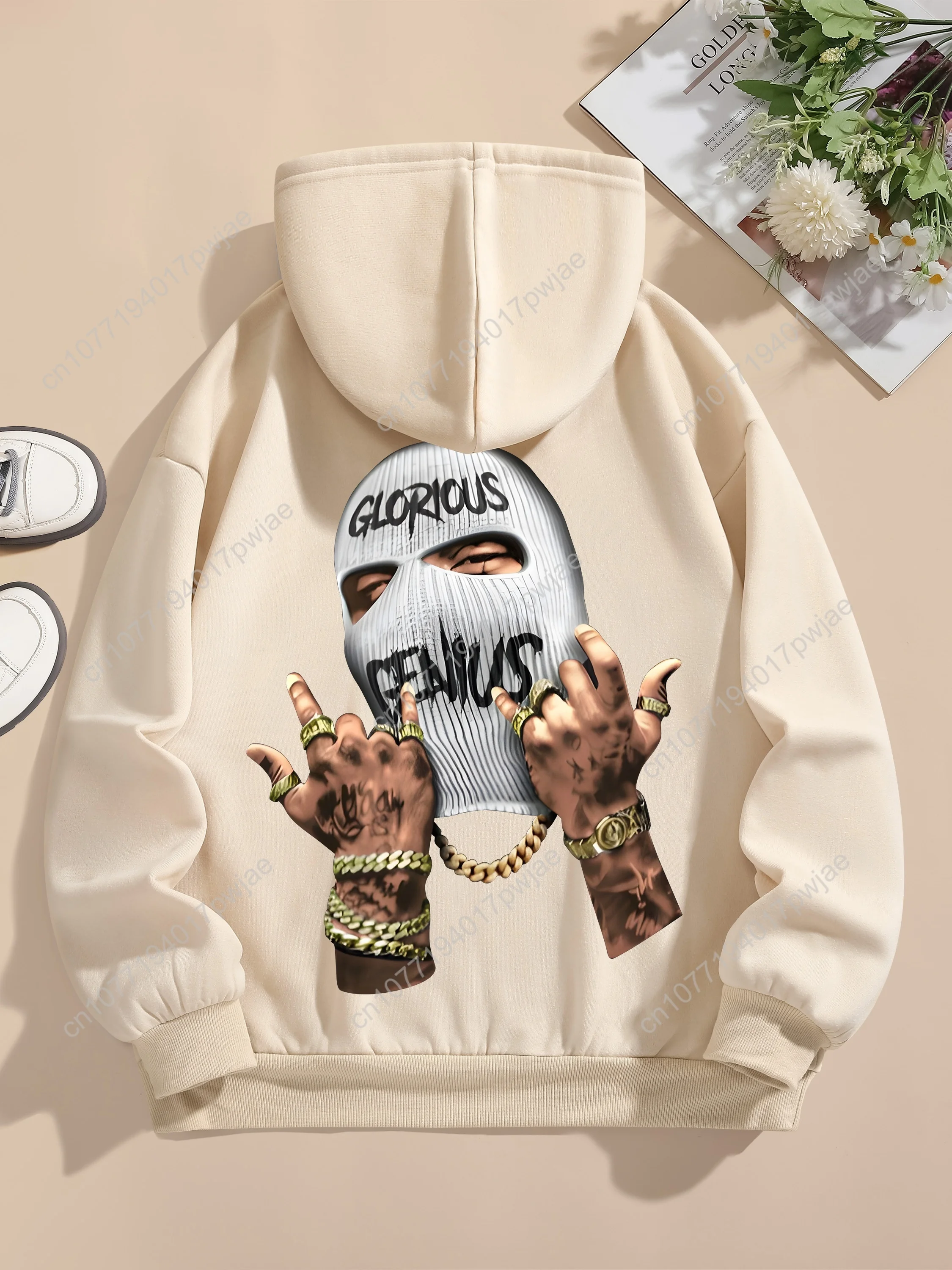 Bluza z kapturem z nadrukiem portretu, codzienna, z długim rękawem, z kieszenią typu kangur, odzież damska