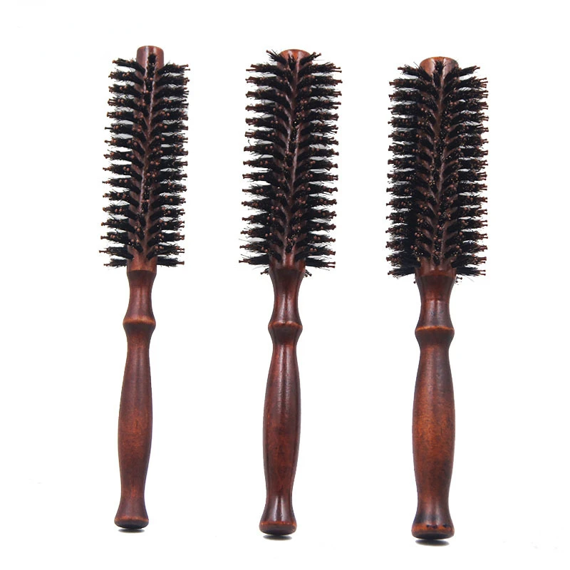 2 Sizes Anti Static Wood Boar Bristle Hair Round Brush Hairdresser Styling Tools Teasing Brush for Hair Curly Comb Hair Brush