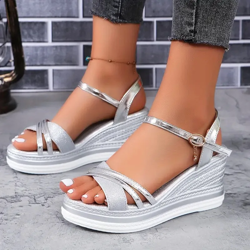 

Women's Wedge Heel Sandals Fashion Thick-soled Fish Mouth Sandalias Summer Peep Toe High Heels Sandals for Women Roman Sandalias