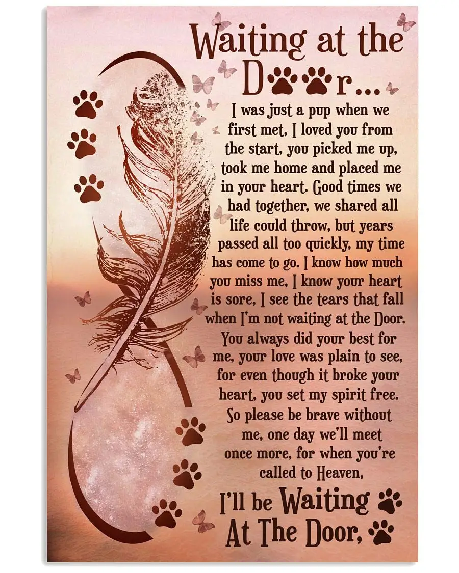 Vintage Beautiful Feather Metal Sign Dog Waiting At The Door Poster Tin Signs Retro Plaque Wall Decor Gift For Home Kitchen sign
