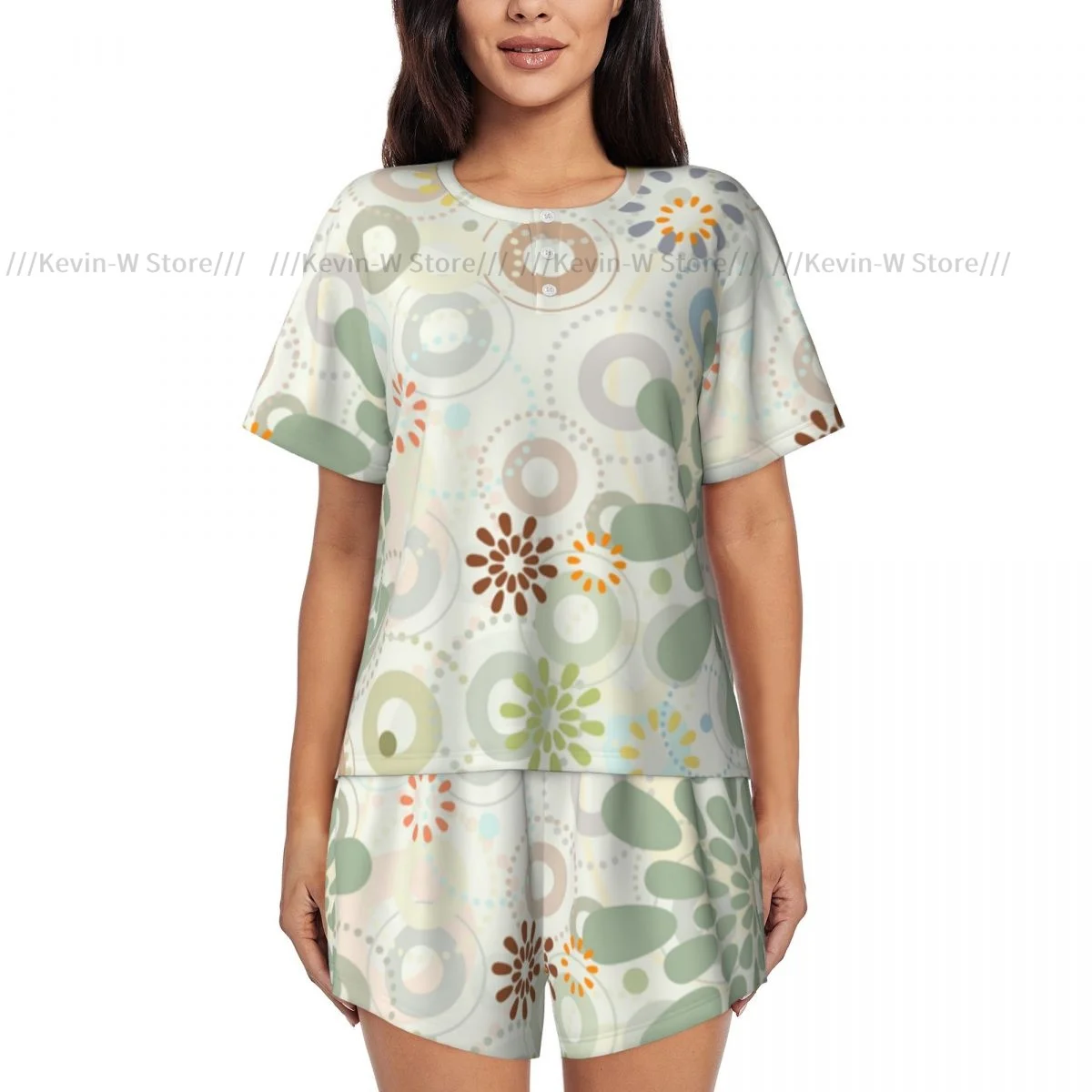 Woman Pajamas Set Garden Abstract Flowers Illustration Summer Short-Sleeved Female Suit Homewear
