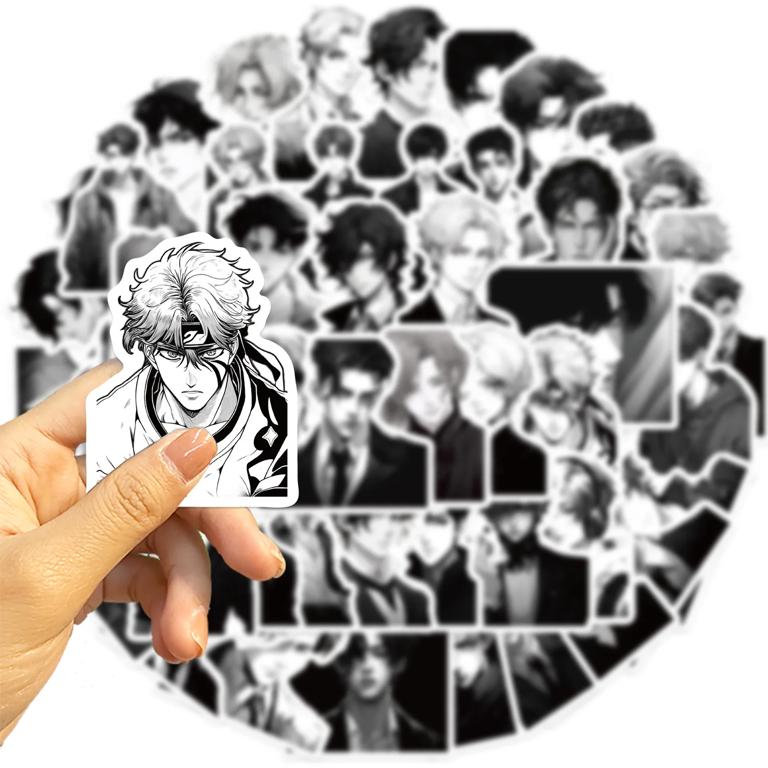 10/30/60PCS Cool Anime Male Avatar Stickers Cartoon Black and White Style Graffiti Decals DIY Phone  Laptop Suitcase Skateboard