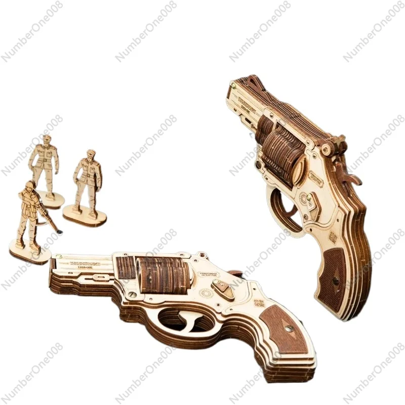 Children's Wooden Puzzle Three-dimensional 3d Revolver Assembly Model Children's Handmade DIY Educational Toy Gift Male