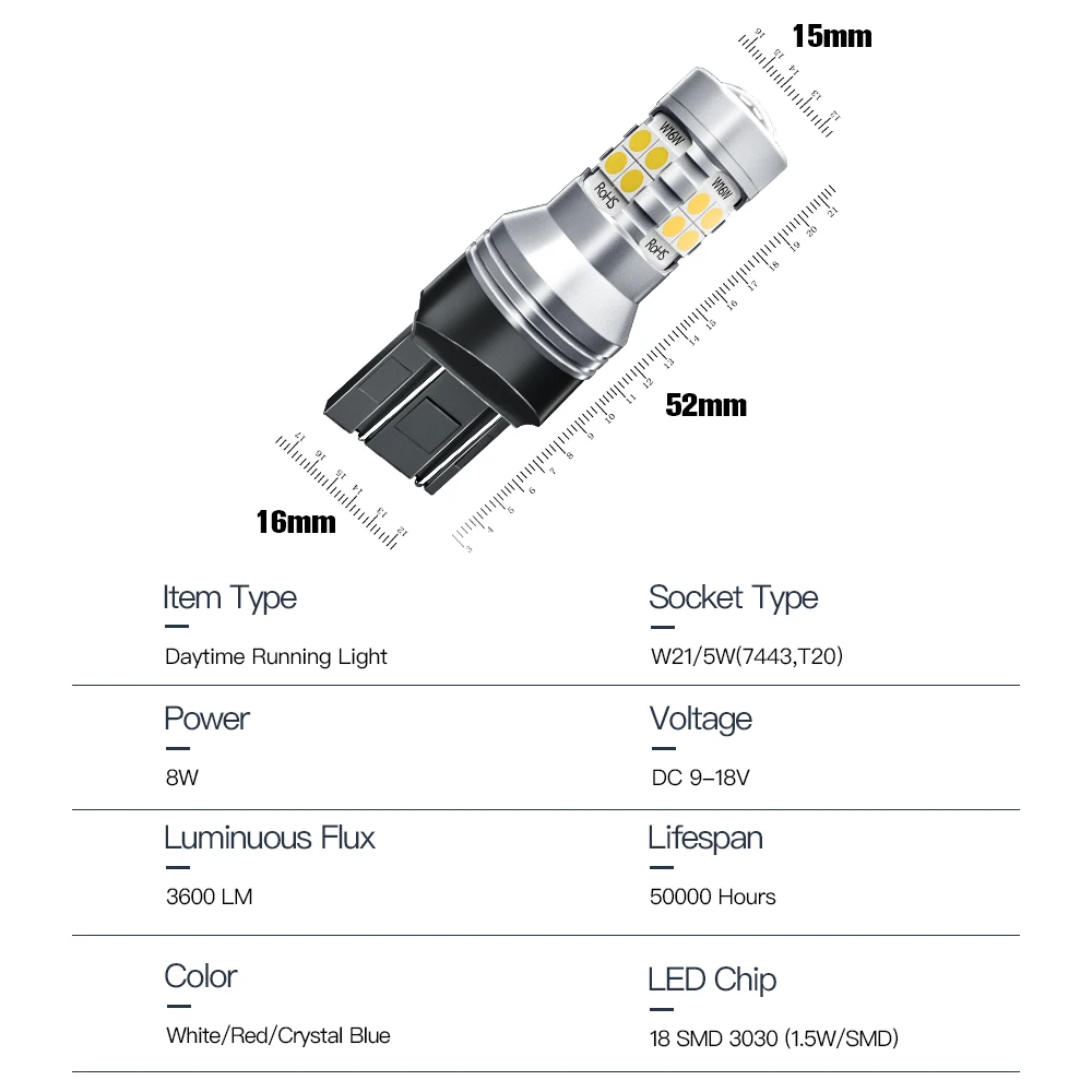 2 قطعة W21/5 واط 7443 T20 Canbus خطأ الحرة LED النهار تشغيل ضوء DRL لمبة مصباح ل لادا غرنتا 2190 2192 2194 2191 كالينا فيستا