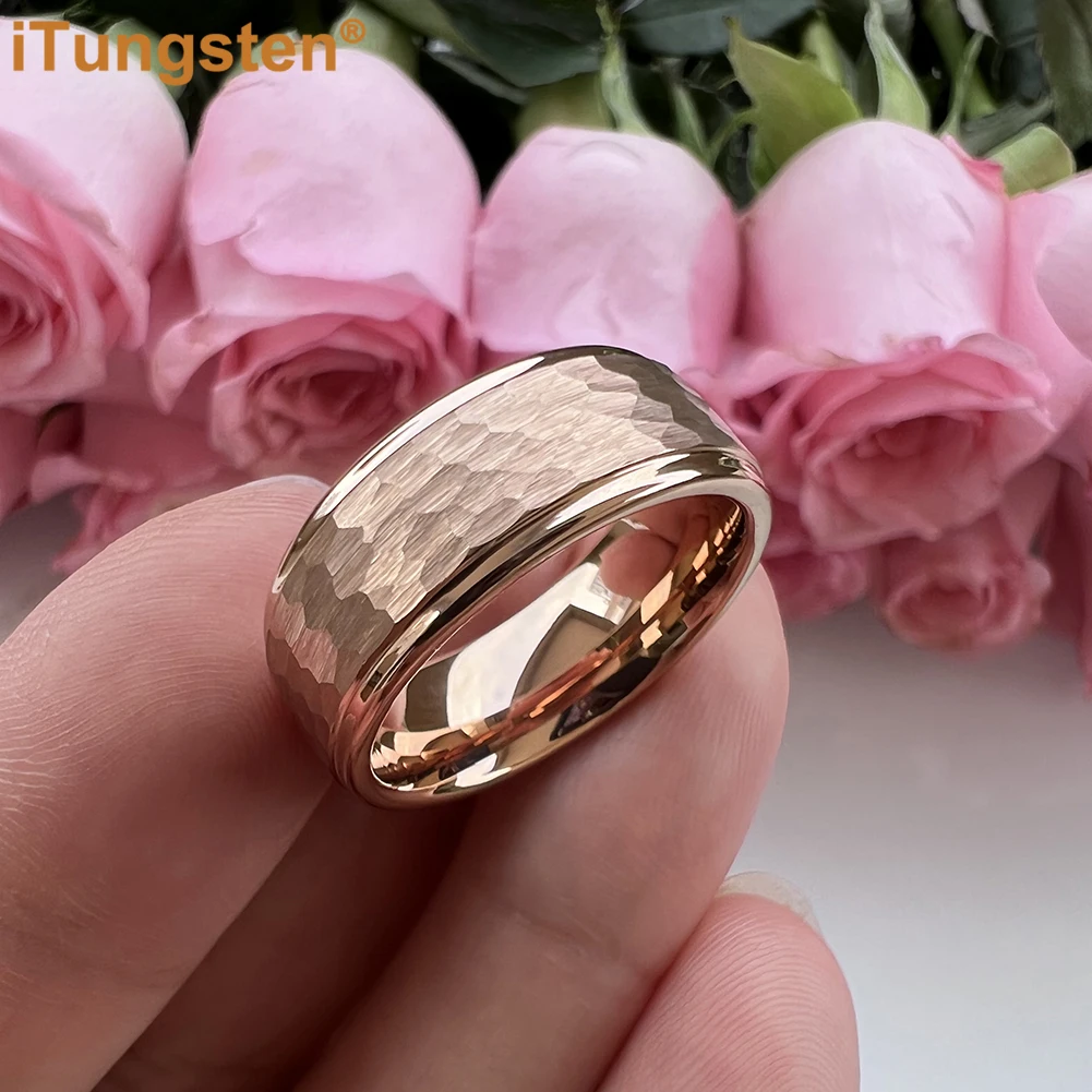 ITungsten 6 مللي متر 8 مللي متر الرجال النساء التنغستن خاتم الخطوبة العصرية مجوهرات نغمتين حواف متدرجة مطروق النهاية الراحة صالح #3