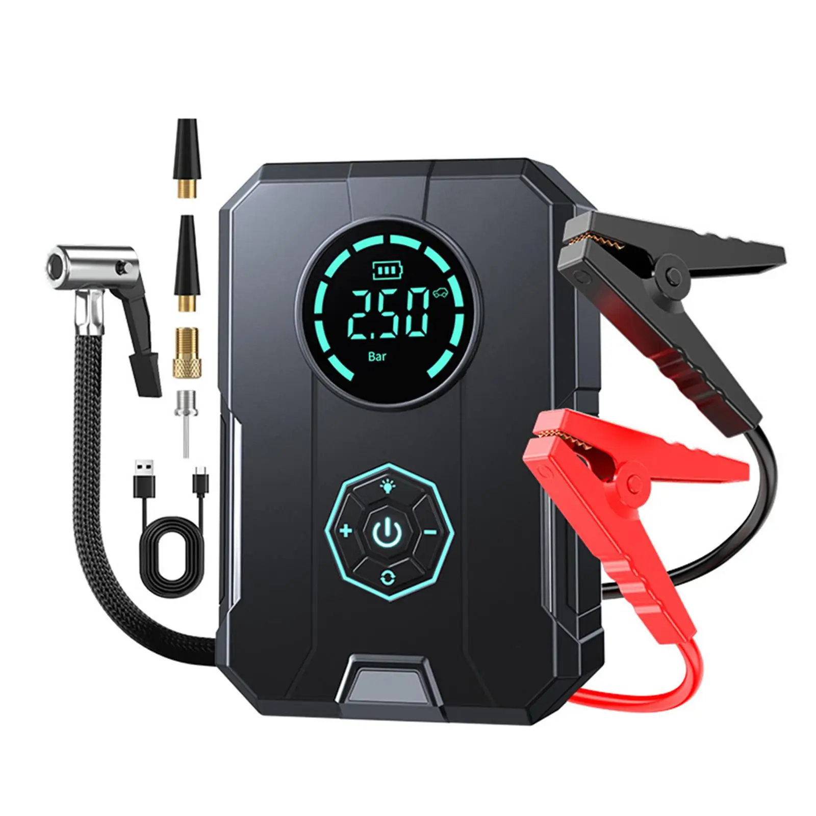 Generic Portable Tire Inflator with 12V Car Power Cord Faster Charging Effective Bike Pump for Car Suvs Ball Rubber Boats