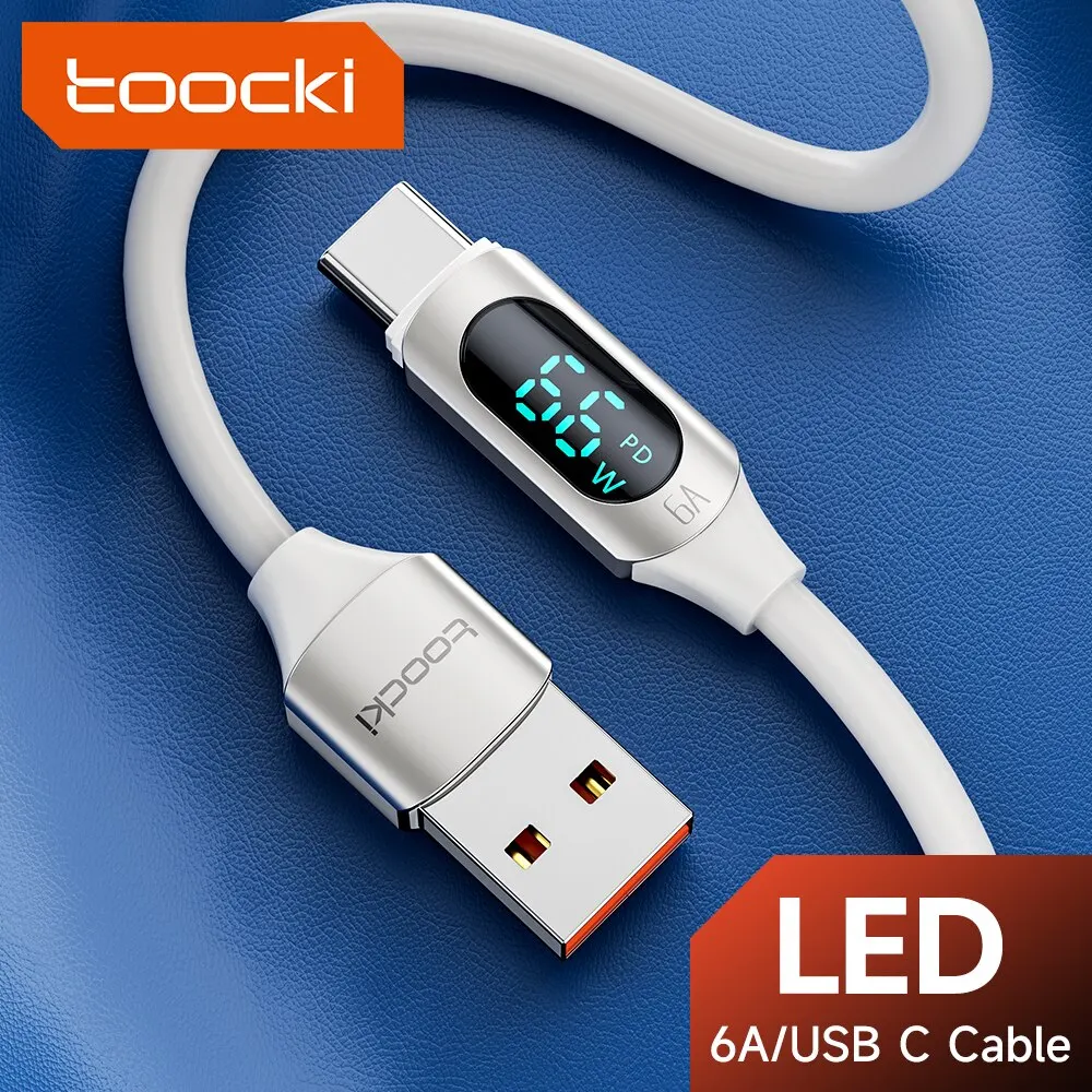 Toocki 66W USB Type C Cable 6A Digital Display Fast Charging Cable For Xiaomi 12 Realme POCO Samsung Redmi Smartphone 5G Cables