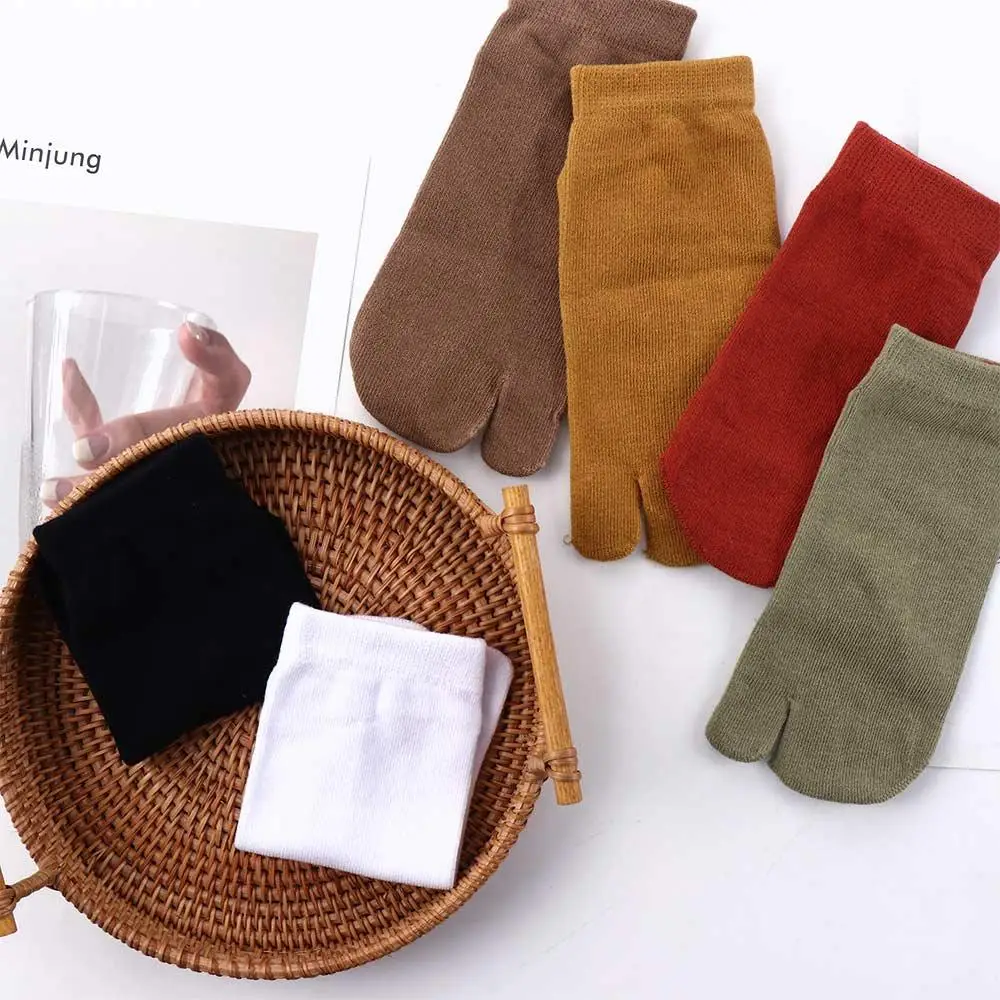 Summer Combed Cotton Couple Tabi Socks Solid Comfortable Breathable Two Toe Socks Women Men Non-slip Invisible Low Cut Boat Sock