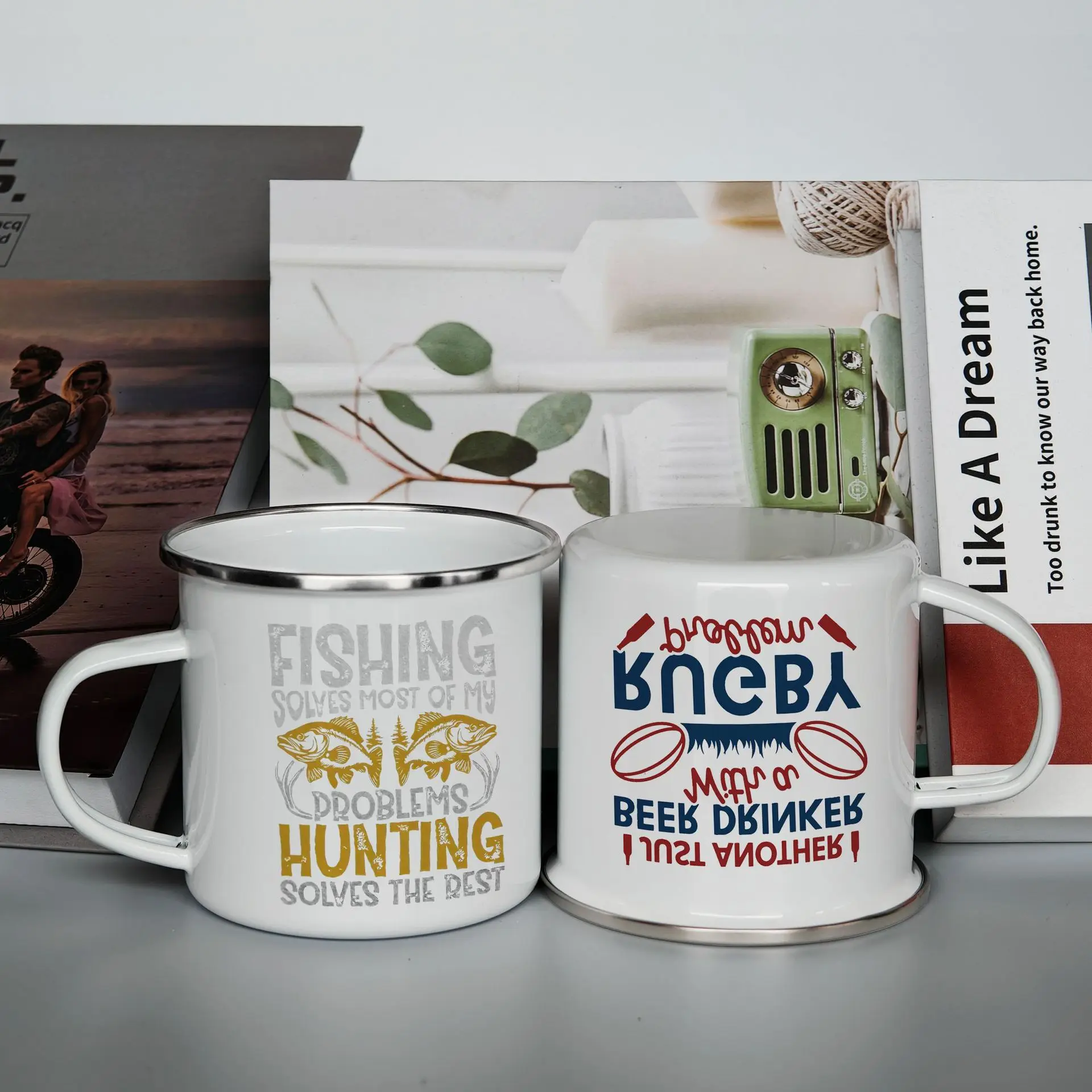 Customized Enamel Metal Mug 350ML Colorful Print Your Photo LOGO Coffee Mugs, Tea Cups, Mothers' Day, Fathers' Day Wedding Gift