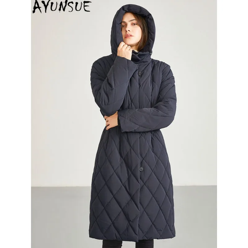 AYUNSUE Natural Female Mink Coat Women Clothing Fashion Real Fur Parka Hoodie Whole Mink Winter Jacket New in Coats Diamond Grid