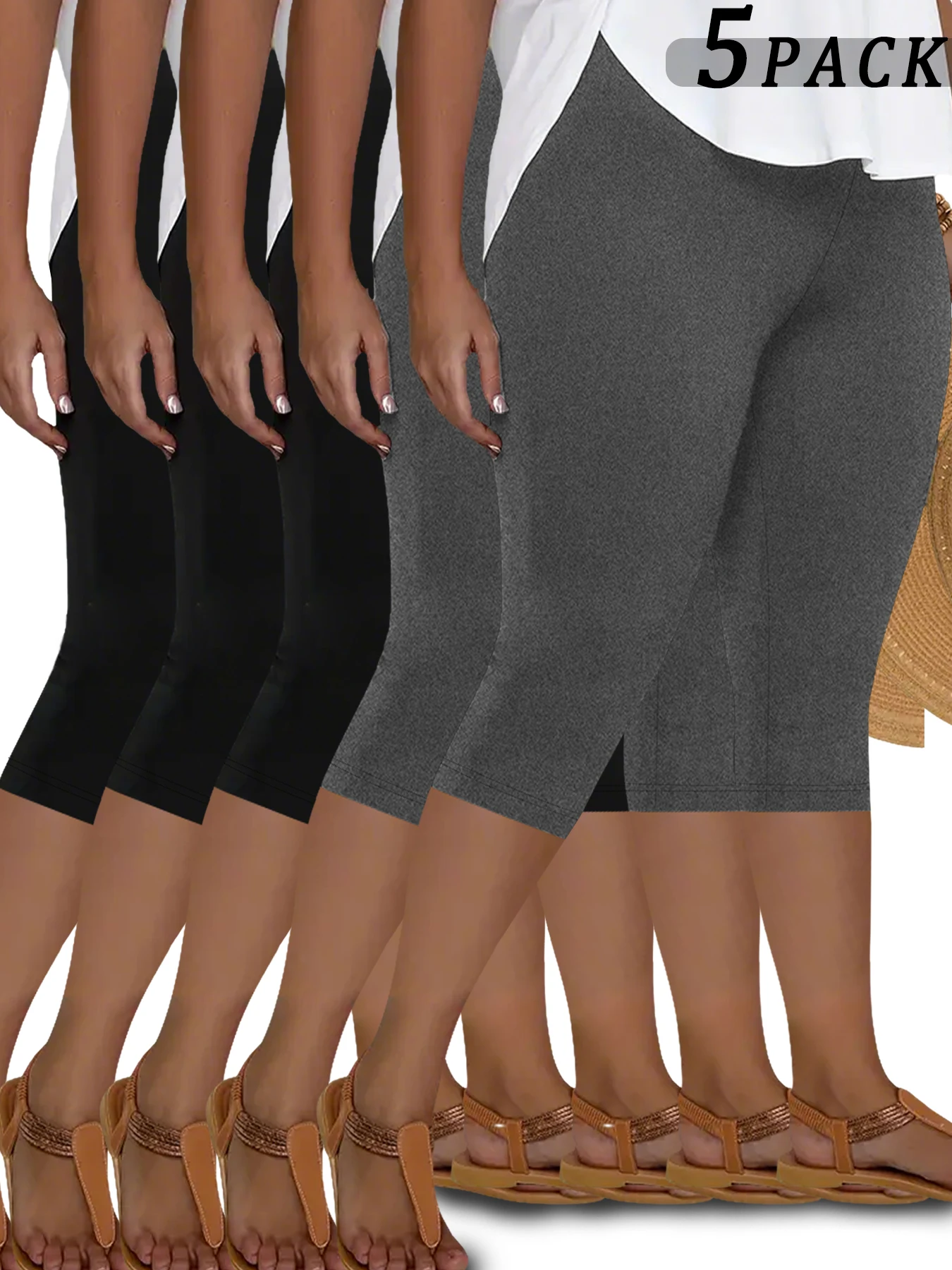 

5 Pack Plus Size Super Soft capri pants For Women, No See Through Workout Running Yoga Athletic Leggings