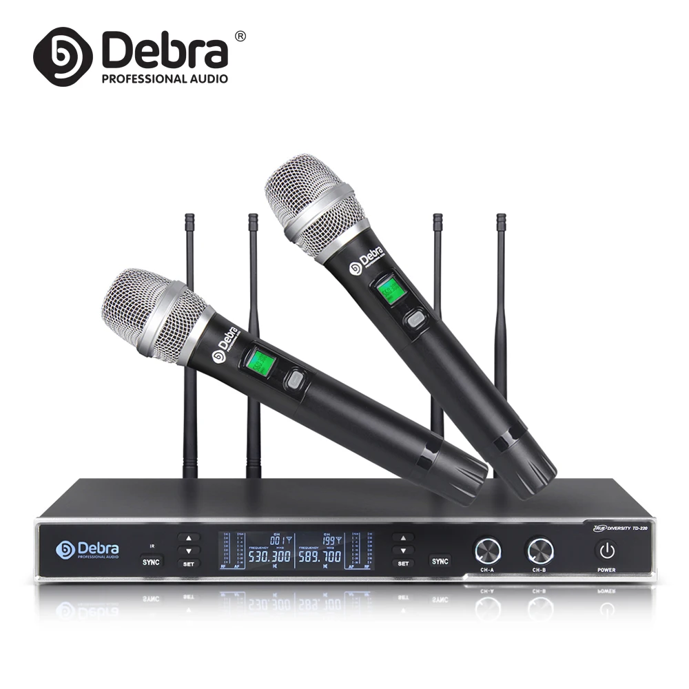 

TD-220 True Diversity Dual Channel UHF 150M Wireless Handheld Microphone LED Performance Cardioid for Interviews