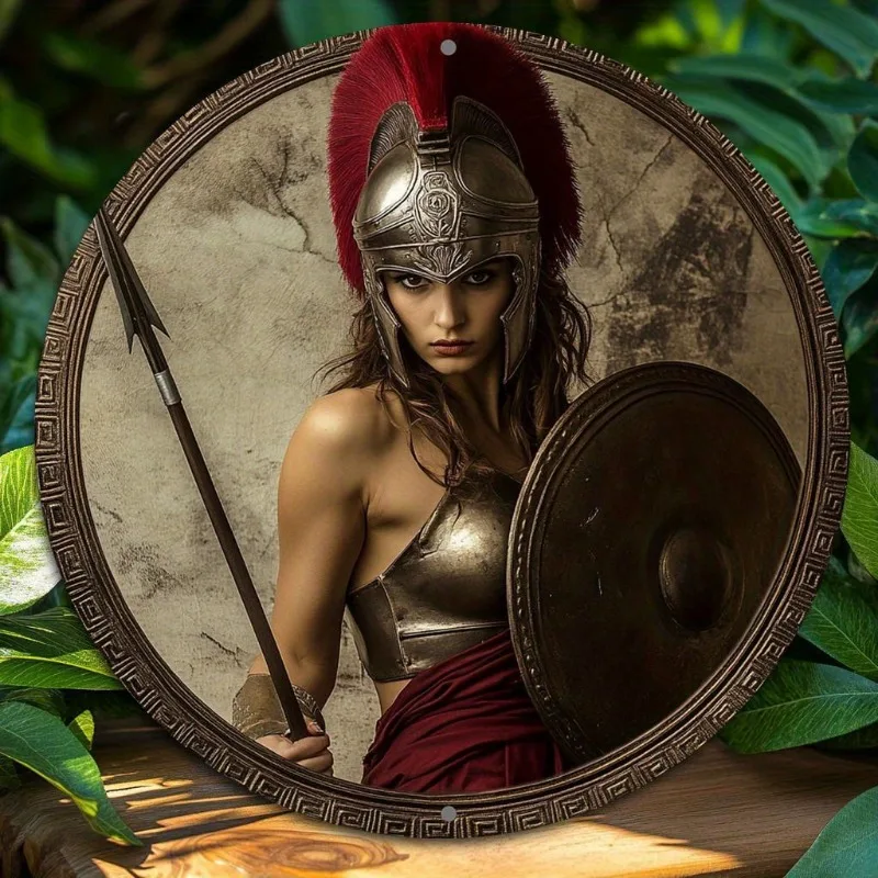 

Spartan Warrior Aluminum Wall Art, Round Metal Sign, 2D Flat Print Decor for Home, Office, Bar, Party, Holiday Gifts