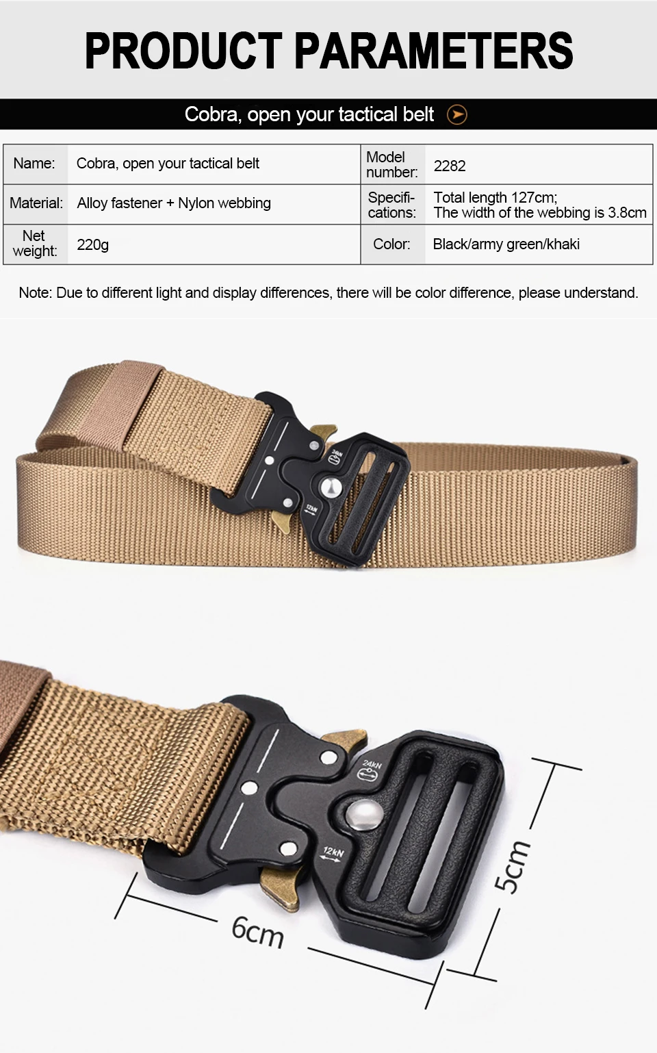 Taktischer Gürtel mit Schnellverschluss für Herren – robuster Canvas-Bund mit Wasserflaschenhaken, Karabiner, Outdoor-Jagd, Wanderausrüstungsset – Detail 12