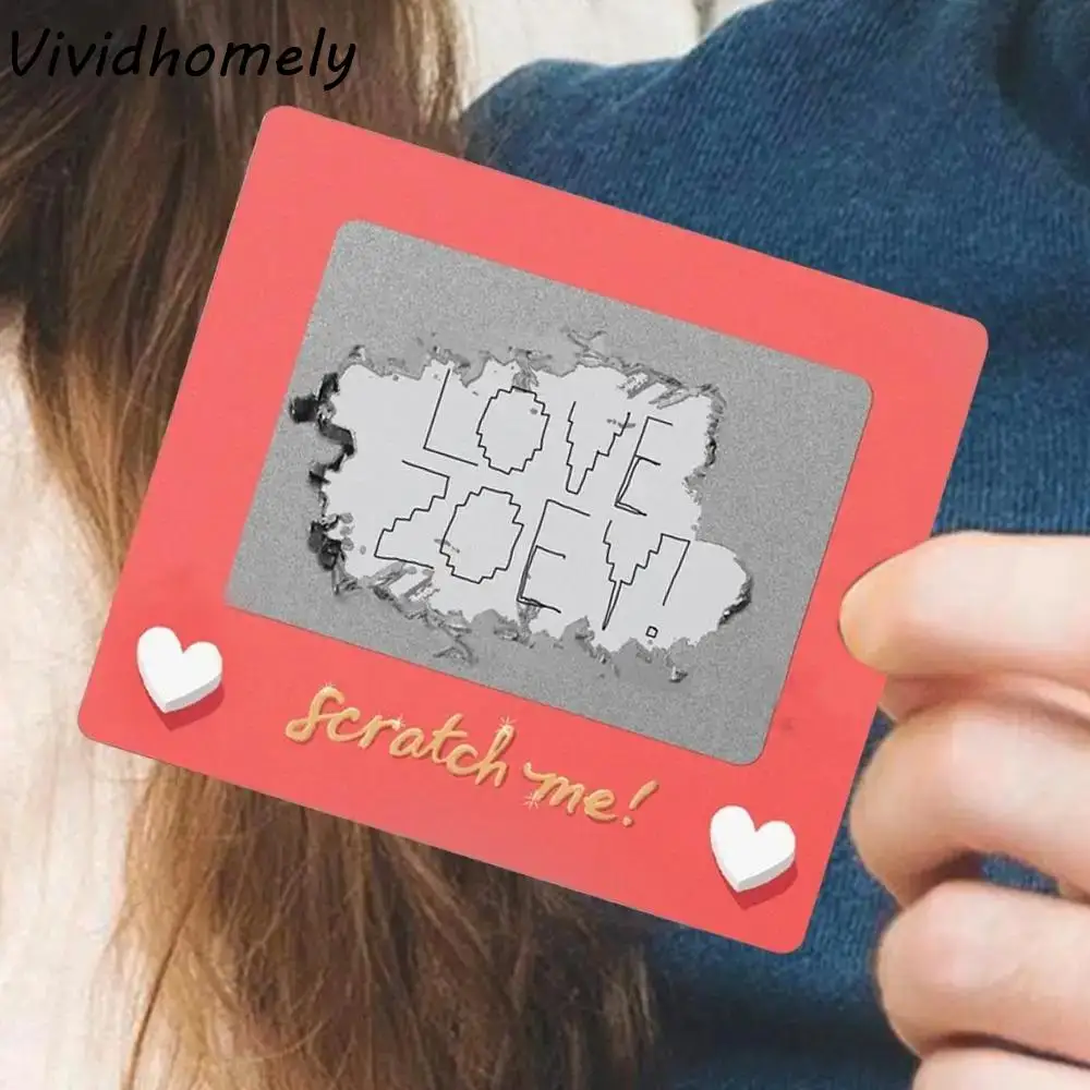 10 قطعة هدية عيد الحب DIY بها بنفسك عيد الحب خدش بطاقة حمراء مستطيلة الحب قسيمة ورقة القلب نمط الحب ملاحظة الطرف #1