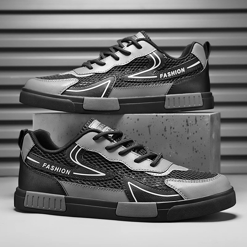 

Черные мужские кроссовки для скейтбординга, большие размеры 47, удобные дышащие сетчатые кроссовки, мужские кроссовки на шнуровке с низким вырезом, мужская обувь для ходьбы