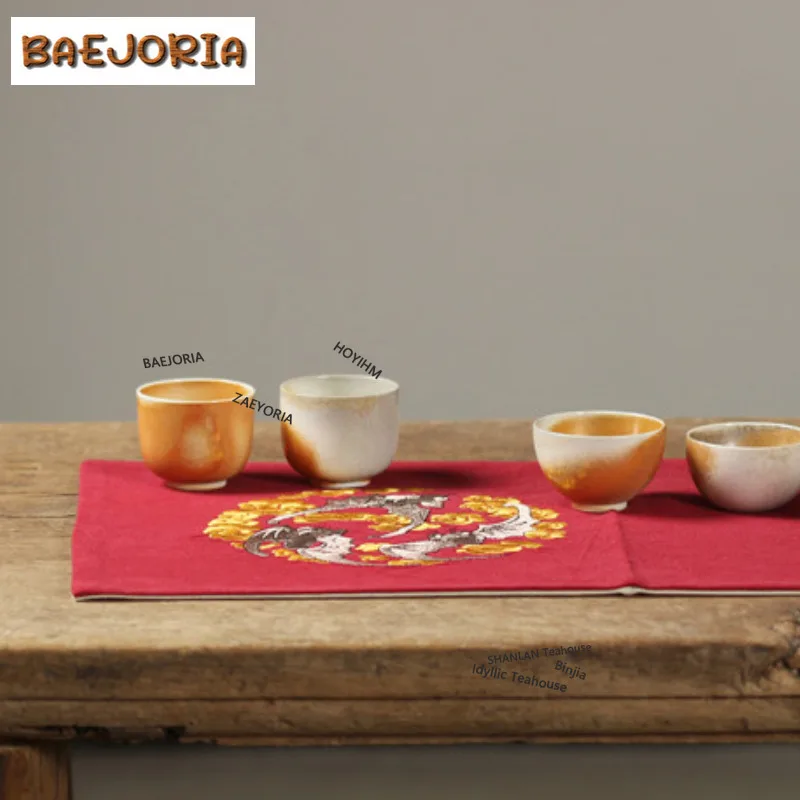 BAEJORIA Embroidered Cotton And Linen Tea Table Mats Handmade Drink Coaster Dinner Table Cloth Mat Tableware Supplies Ornaments