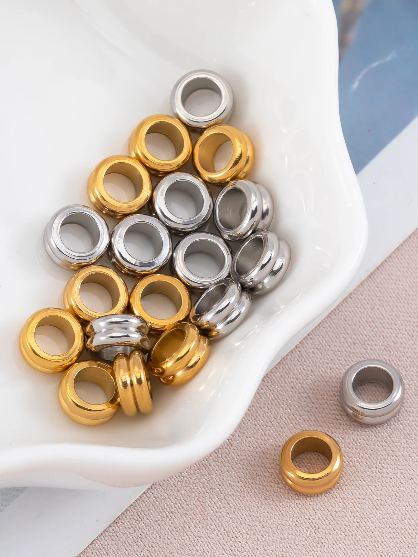10pcs Stainless Steel Beads 6mm Big Hole Flat Wheel Spacers for DIY Jewelry Making Bracelet Necklace Loose Beads Findings