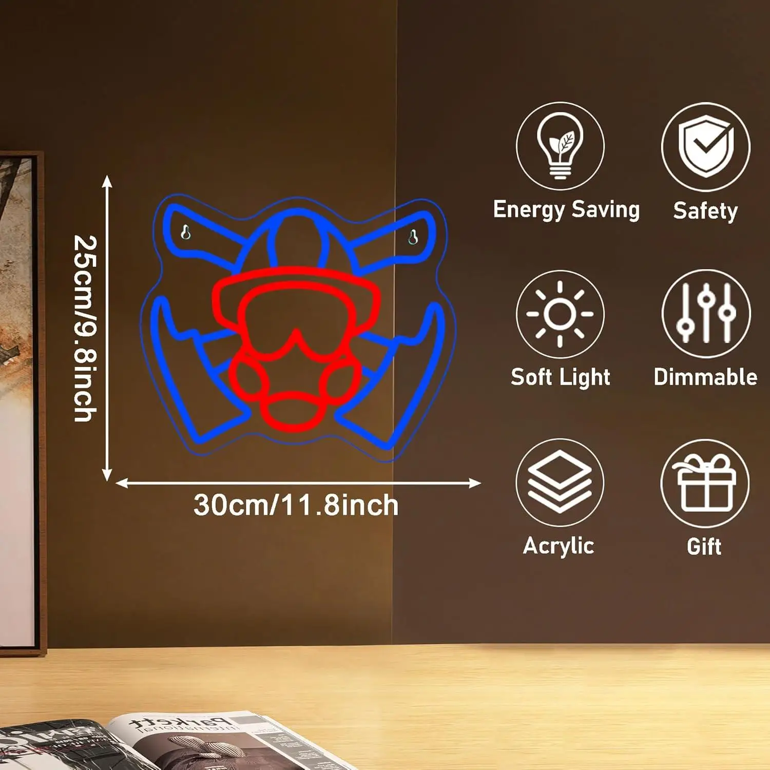 Firefighter Gas Mask Neon Sign USB Dimmable LED Lights for Fire Station Garage Man Cave Home Gamer Theme Party Wall Art Decor - view 3