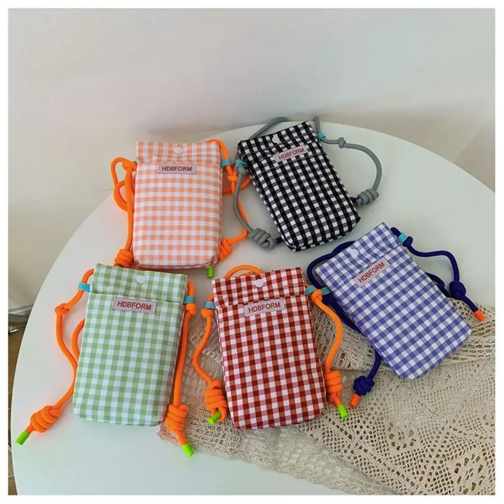 

Multifunctional Polyester Grid Shoulder Bag Mini Square Mobile Phone Bag Cartoon Large Capacity Square Bags Girls
