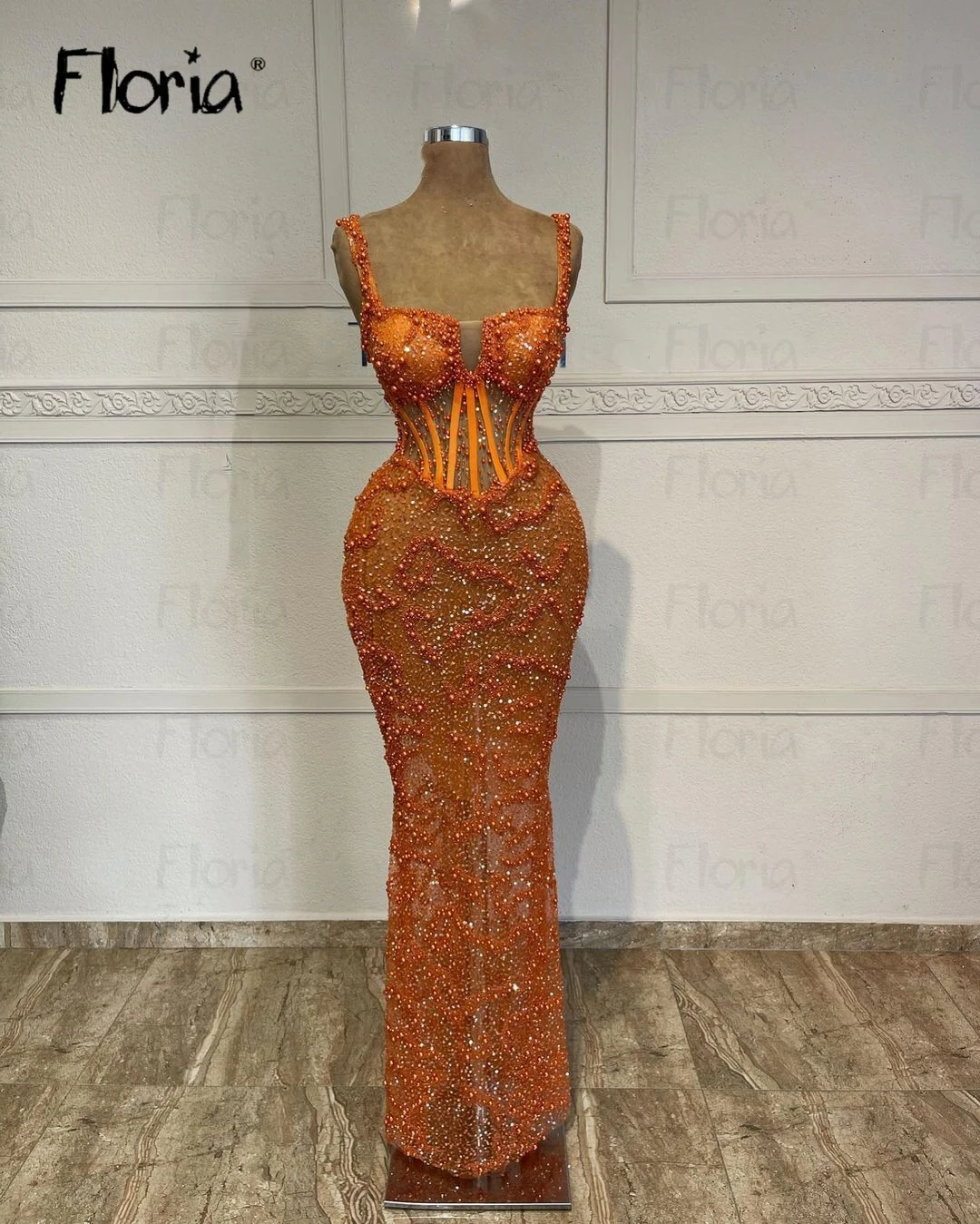 Charming Beading Spaghetti Straps Orange Party Dress Aso Ebi African Cocktail Night Gowns Graduation Party Dresses Customized