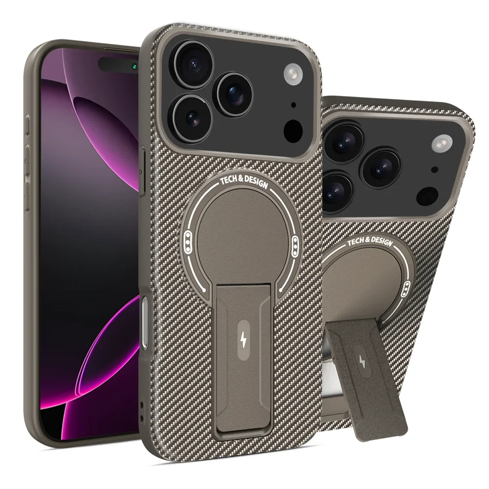 

BtLuxury Carbon Fiber Pattern Складная подставка Магнитный чехол для телефона IPhone 16 17 Pro Max Air 16e 15 14 Plus 13 12 11 Военный чехол