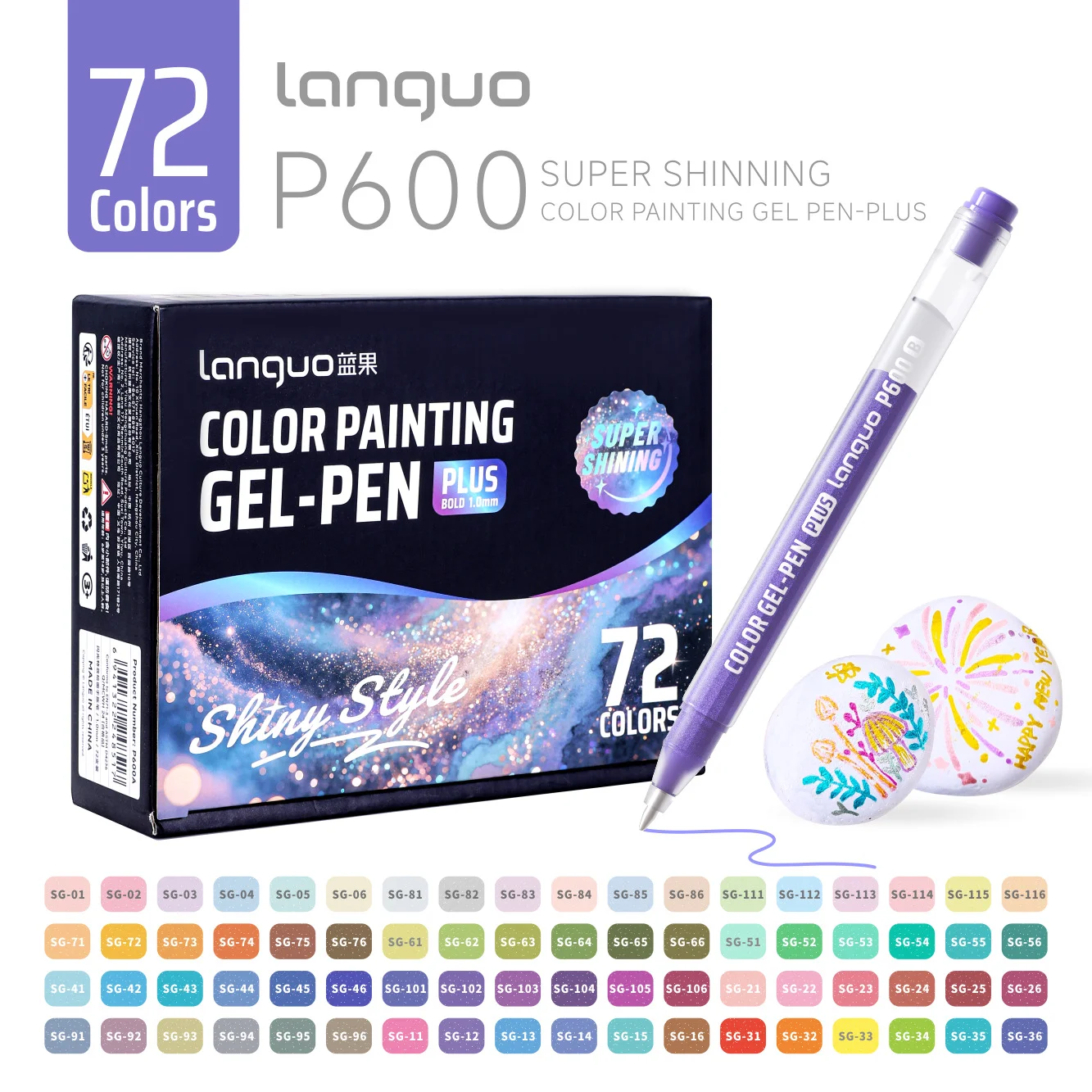 Super Shining Glitter Gel Pen 72 Colors 1.0mm Bold Tip Large Ink Capacity Art Drawing Journal Painting Color Gel Pen Stationery