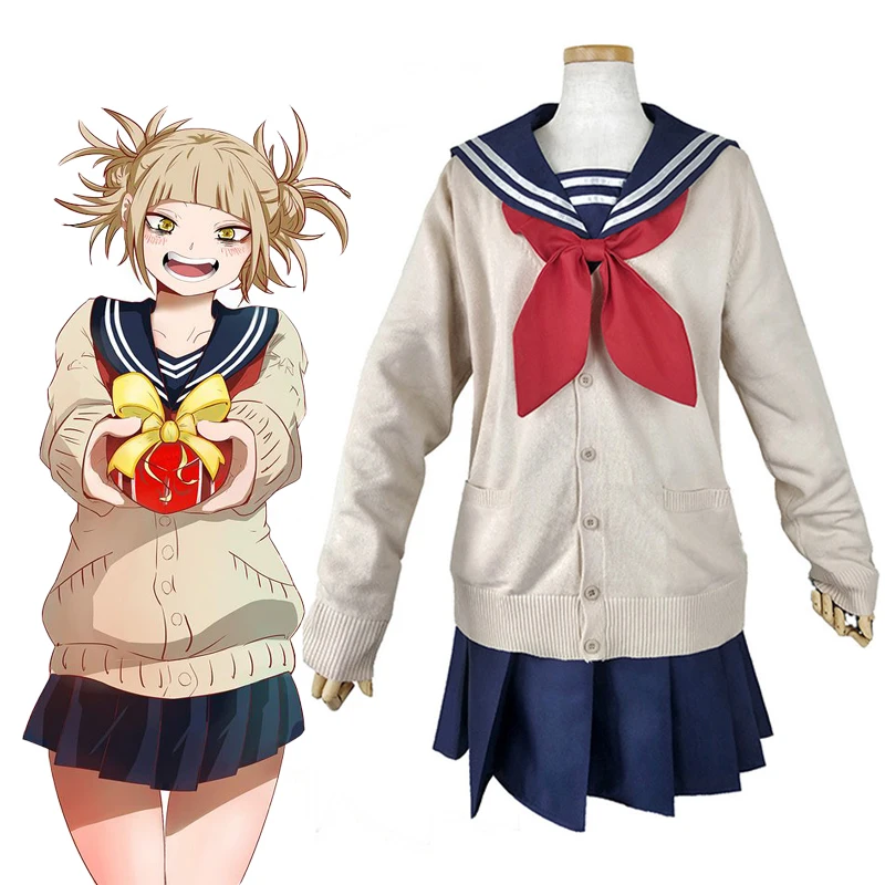 Disfraz de Anime de Boku No Hero Academia, Himiko Toga, suéteres de punto, conjunto de uniforme JK, traje de marinero de Halloween