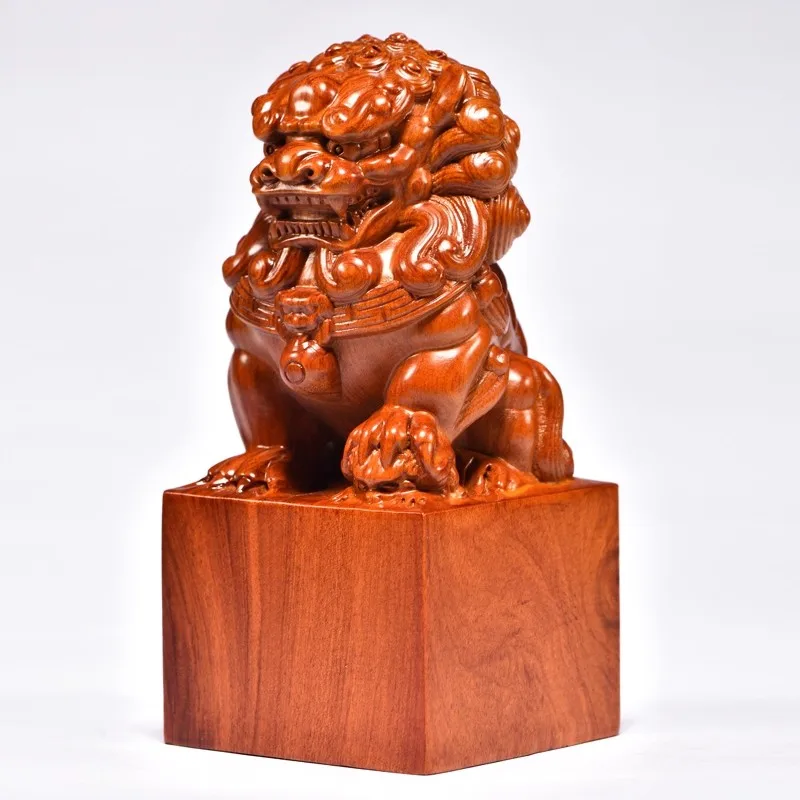 

1PCS Custom Lion Seal Stamp | Hand-Carved Solid Wood Square Chop | Official Signature Stamp & Study Desk Sculpture