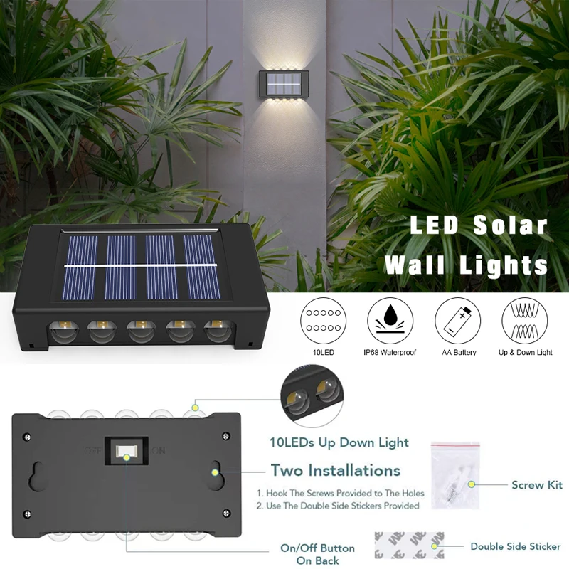 16LED Solar Power Lights Waterproof Outdoor Garden Wall Lamp UP and Down Lighting Decor For Patio Street Yard Balcony