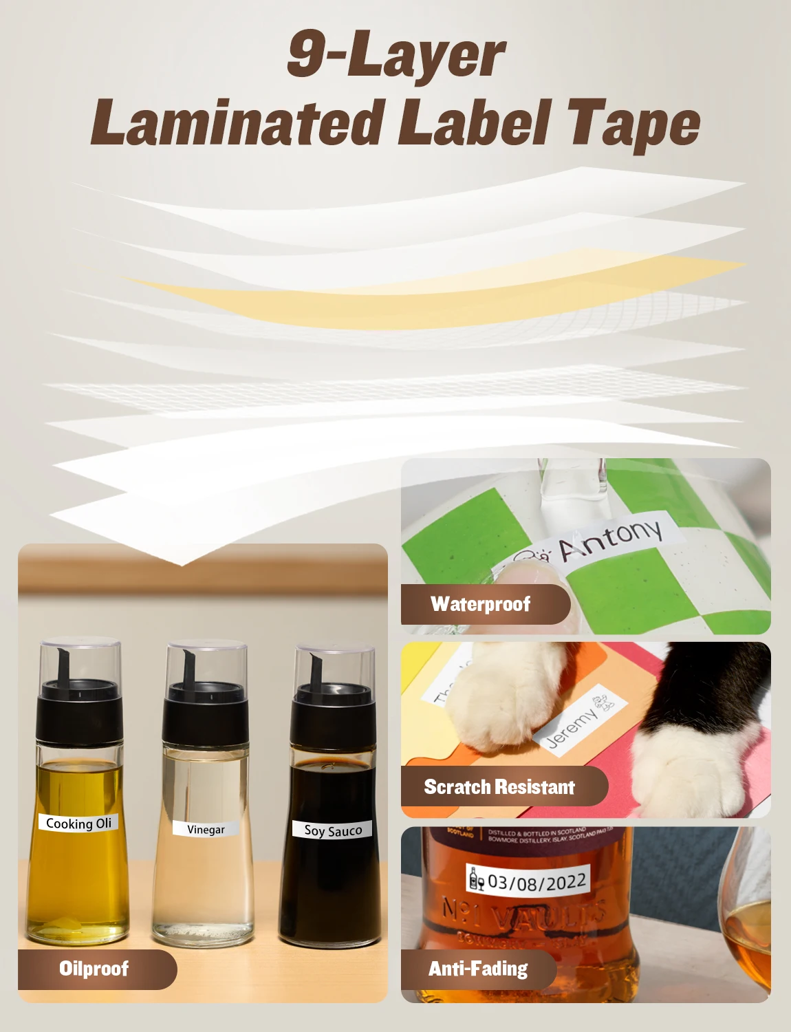 Mesin Pembuat Label Makeid L1-C dengan Pita - Pembuat Label Portabel & Dapat Diisi Ulang Kompatibel dengan Pita Tahan Air 9 12 16Mm