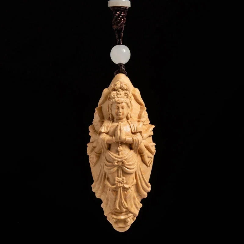 Thousand Hands Guanyin Bodhisattva Pendant Boxwood Wood Carving Men's Crafts Buddha Car Decorations