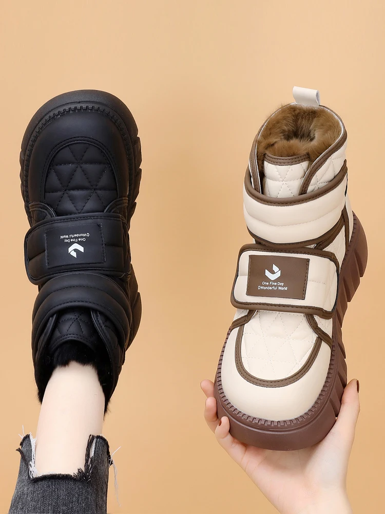 

Thi Boted Real Leather Snow Boots Women's Fce Lined Winter Warm Bread oe Anti-slip Cotton oe Northeast Sle