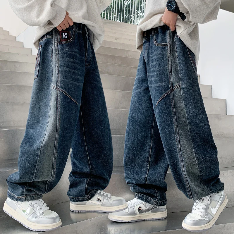 

Kids Luxury Design Baggy Carpenter Jeans Pants for Teenage Boys High Fashion Street Blue Denim Trousers Children Autumn Bottoms
