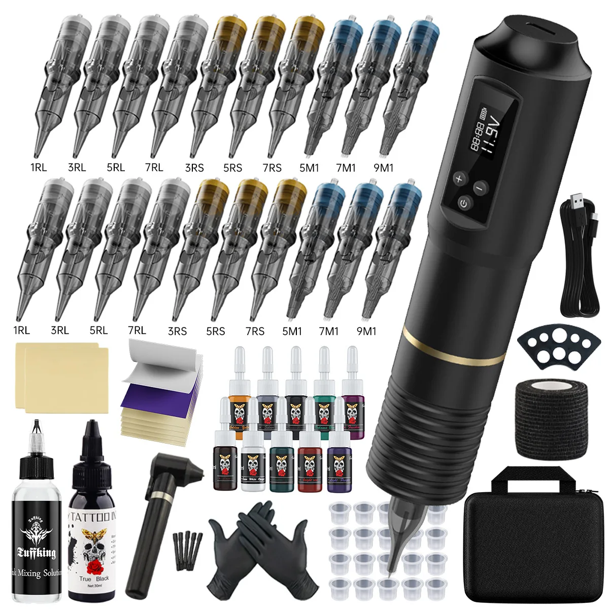 

Cross border popular wireless battery pen complete set of tattoo tools, cutting lines, fogging, needle, tattoo ink consumables