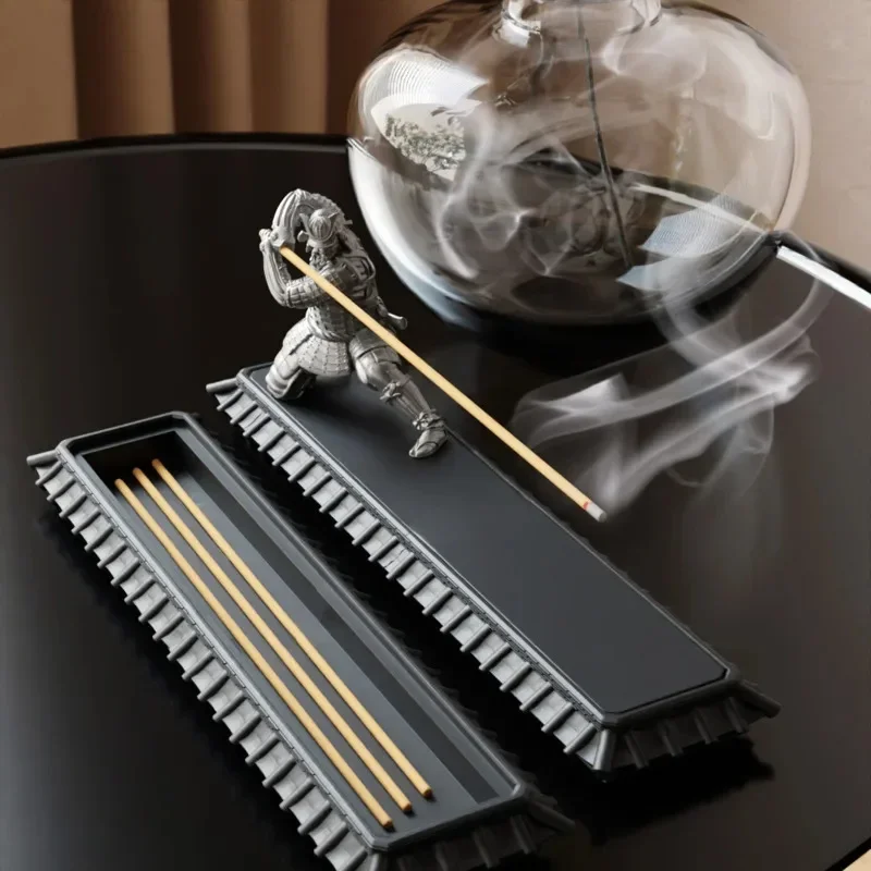 Samurai Incense Burner Stick Holder Ash Catcher Zen Indoor Desk Study Room Statue Ornament Home Decor Aromatherapy Gift