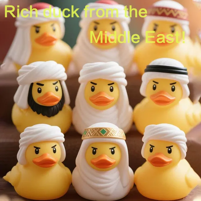 

2Pcs New Simulation Middle East Tycoon Small Yellow Duck Toy Model Children Bath Play Water Floating Duck Toy Desktop Ornaments