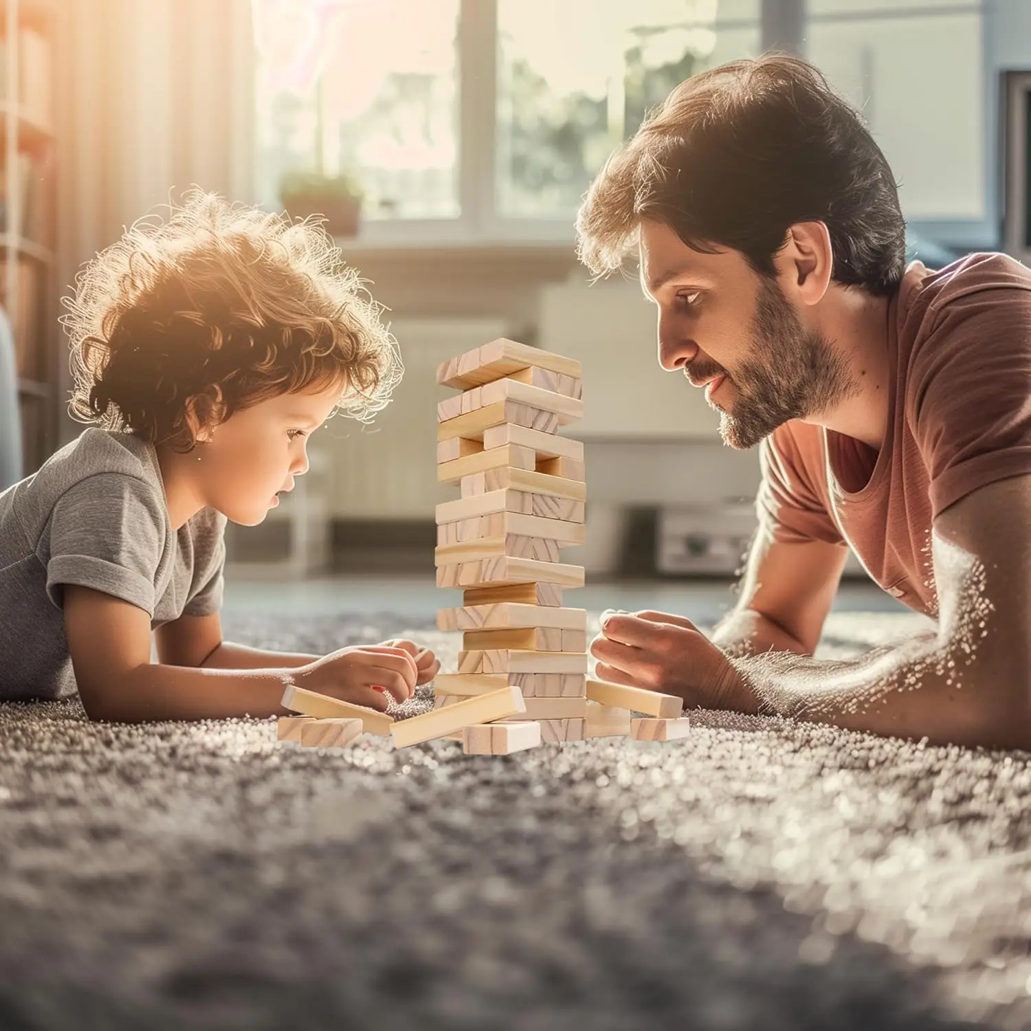 ألعاب تراص الكتل الخشبية - 54 قطعة من لعبة كتل البرج المتدلي للأطفال والكبار، ألعاب لوحية عائلية، ألعاب مونتيسوري مع نات