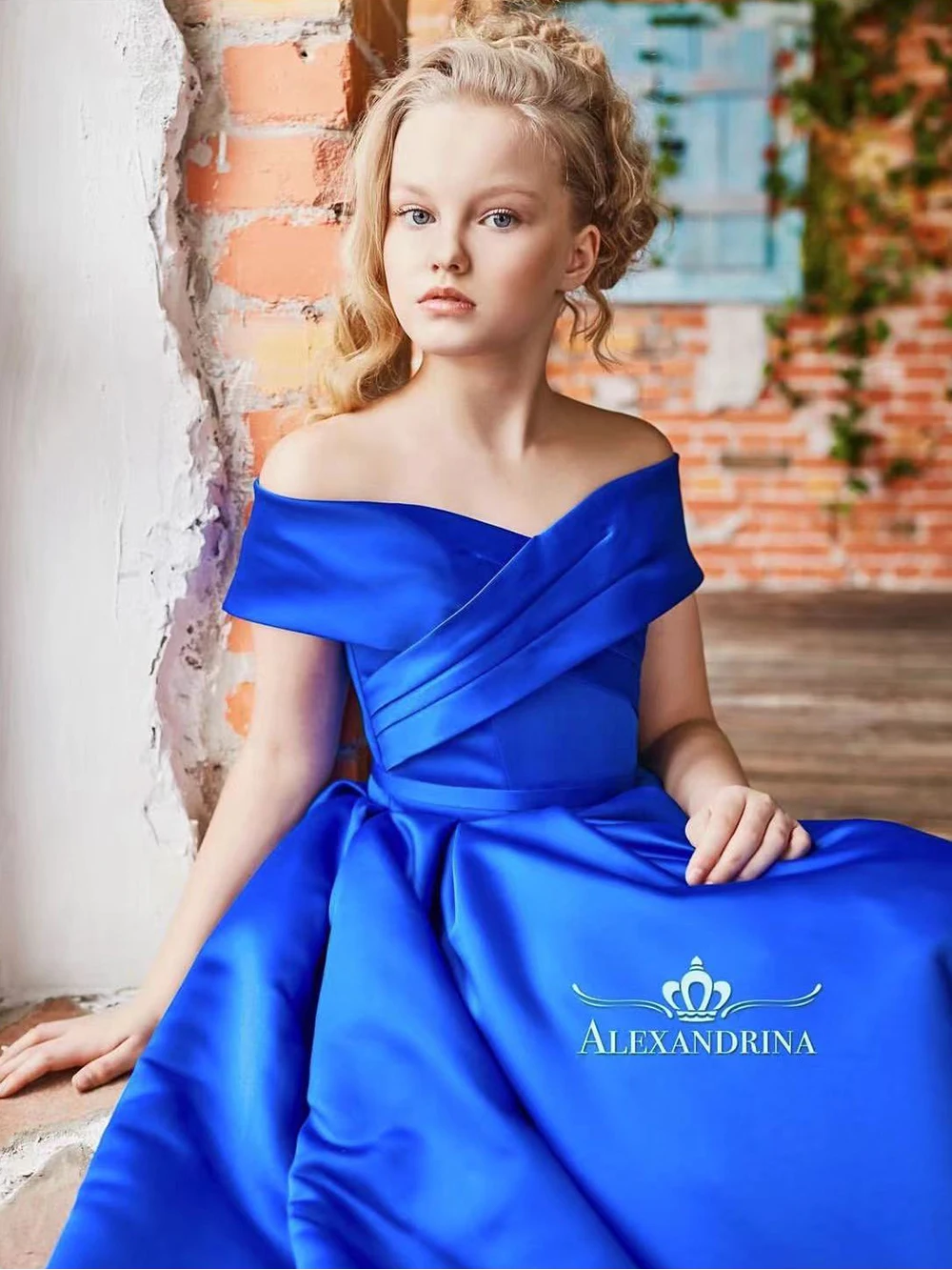 Vestido de satén azul zafiro con hombros descubiertos para niña, vestidos de baile de boda, vestido de primera comunión para actuación de Piano de princesa para niños