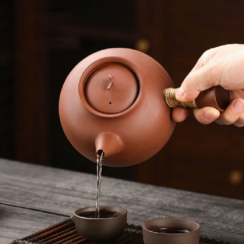 Chinese Side Handle Vermilion Kettle Red Mud Sand Jumping Lid Boiling Teapot Raw Ore Handmade Purple Sand Teapot Kung Fu Tea Set