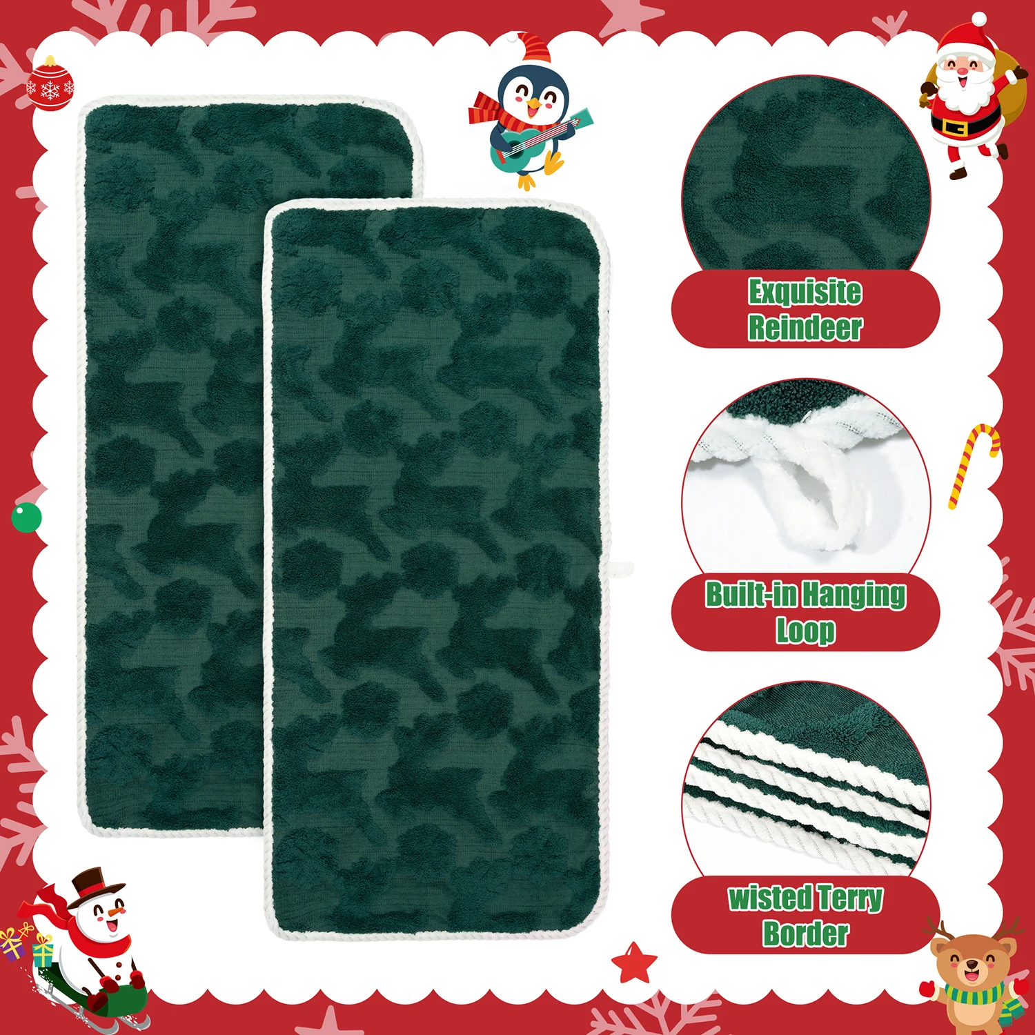 Toallas de Mano con Diseño de Reno Navideño para Regalos de Fiesta de Navidad, Paquete de 2 Toallas de Microfibra Coral para Secar y Limpiar, Decoración Festiva para la Mesa