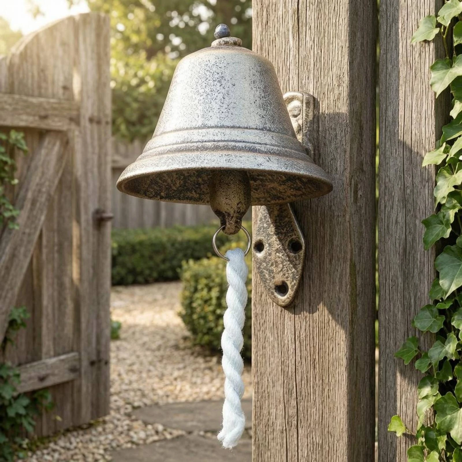 Cast Iron Bell Pull Cord Wall Hanging Bell Home Decor Mounting Holes Easy to Install for Garden - view 6